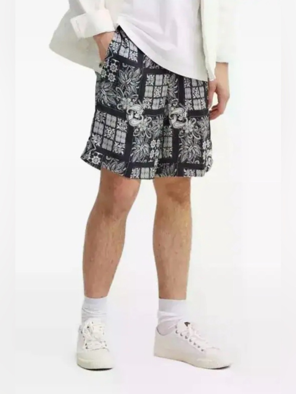 The Kooples Paisley Patchwork Shorts Mens Small 30 Navy White
